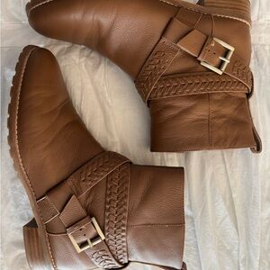 Women's Brown Leather Ankle Boots - Jack Rogers Eliza Moto Bootie